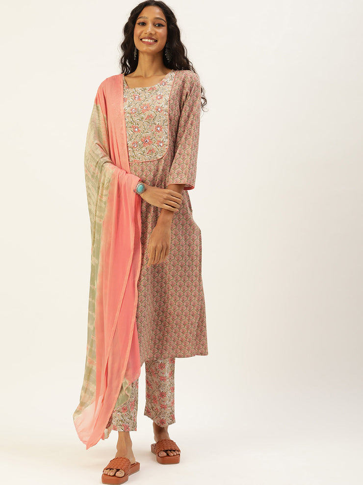 Anouk - By Myntra Kurti Set For Women Indian Style Round Neck Pink Orange  Bandhani Printed Pure Cotton Calf Length Regular Kurta with Trousers Dupatta  Kurti Set Party Wear - Walmart.com
