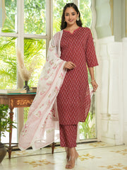 Women Pure Cotton Kurta With Pajama Kurti Dupatta set Pant Rangdeep-Fashions 