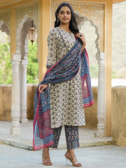 Women Pure Cotton Kurta With Pajama Kurti Dupatta set Pant Rangdeep-Fashions 