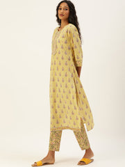 Women Yellow Pure Cotton Ethnic Printed Gotta Patti Kurta with Trousers & Dupatta Kurti Dupatta set Pant Rangdeep-Fashions 