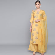 YELLOW MUSLIN WOMEN'S KURTA PAJAMA DUPATTA SET muslin kurta Rangdeep-Fashions 