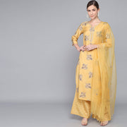 YELLOW MUSLIN WOMEN'S KURTA PAJAMA DUPATTA SET muslin kurta Rangdeep-Fashions 